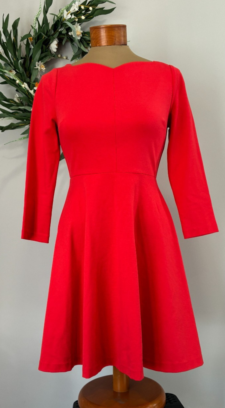 Kate Spade Red Ponte Dress 3/4 Sleeve Boat Neck Fit Flare Skater A-Line, Size 0